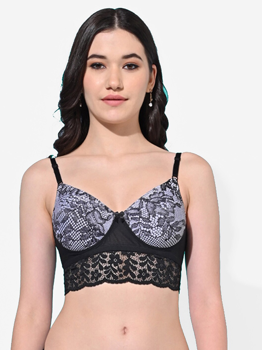 

FIMS Floral Full Coverage Lightly Padded Bra All Day Comfort, Black