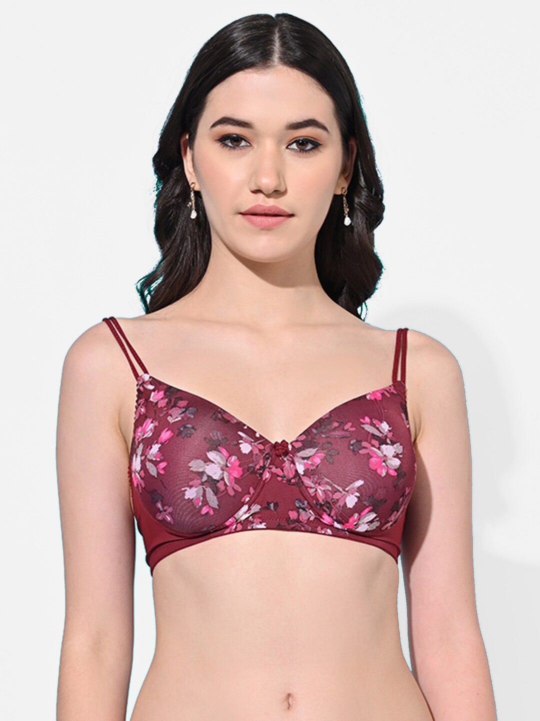 

FIMS Floral Full Coverage Lightly Padded Bra All Day Comfort, Maroon
