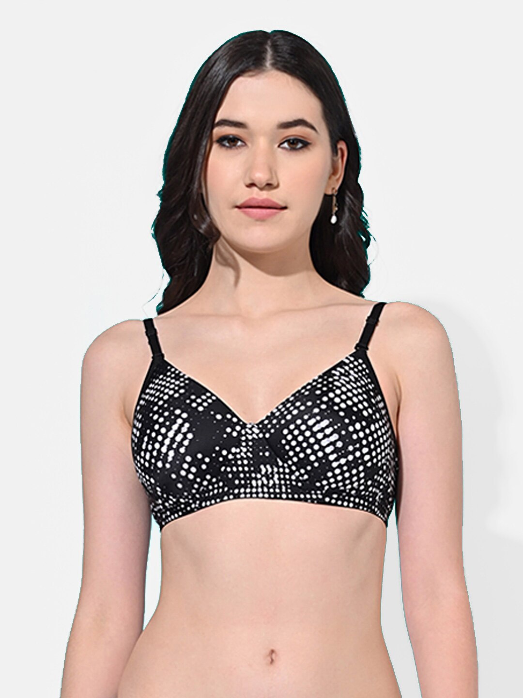 

FIMS Polka Dot Full Coverage Lightly Padded Bra All Day Comfort, Black