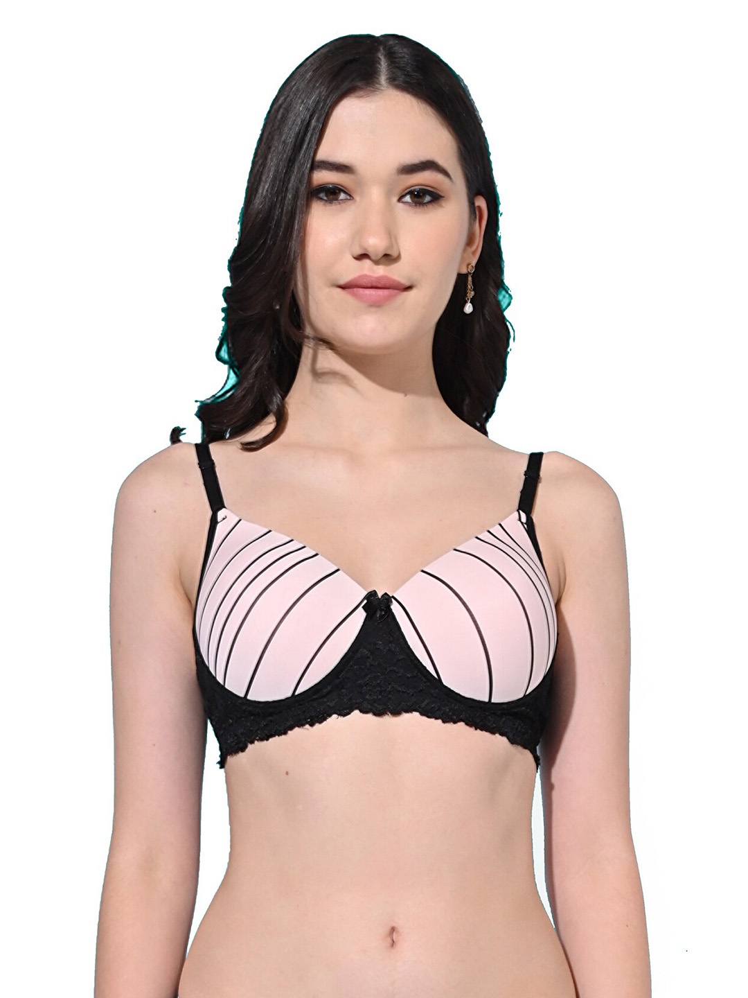 

FIMS Checked Cotton Lycra Lightly Padded All Day Comfort Seamless Super Support Bra, Pink