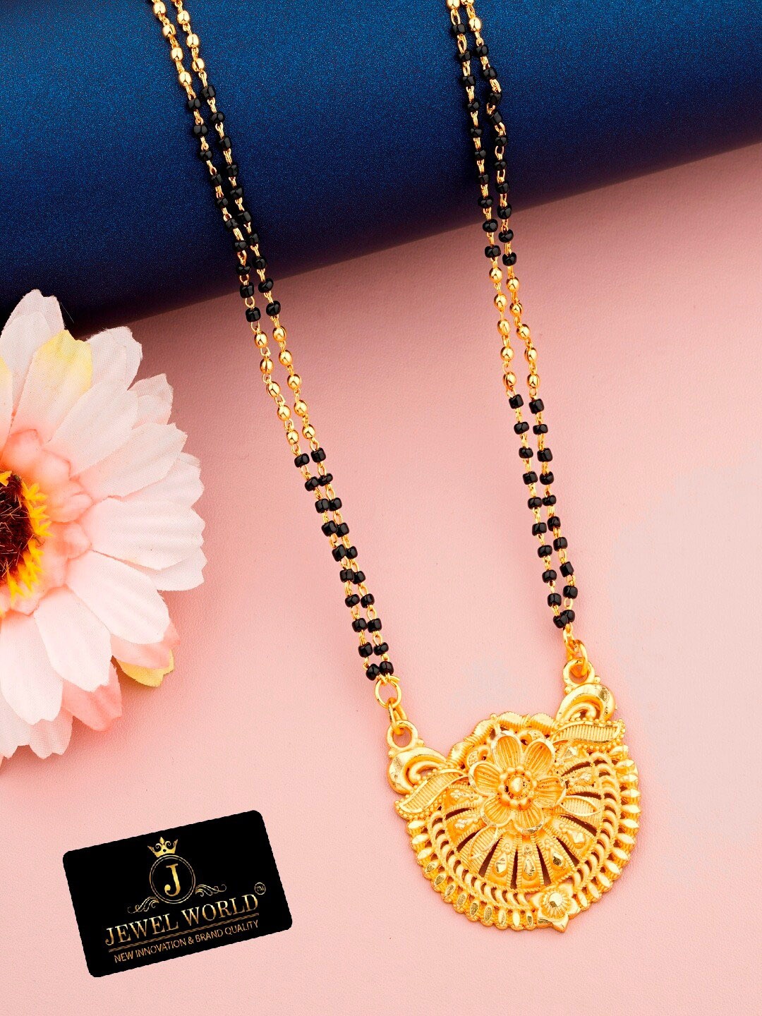 

JEWEL WORLD Gold-Plated Beaded Mangalsutra With Chain & Earrings