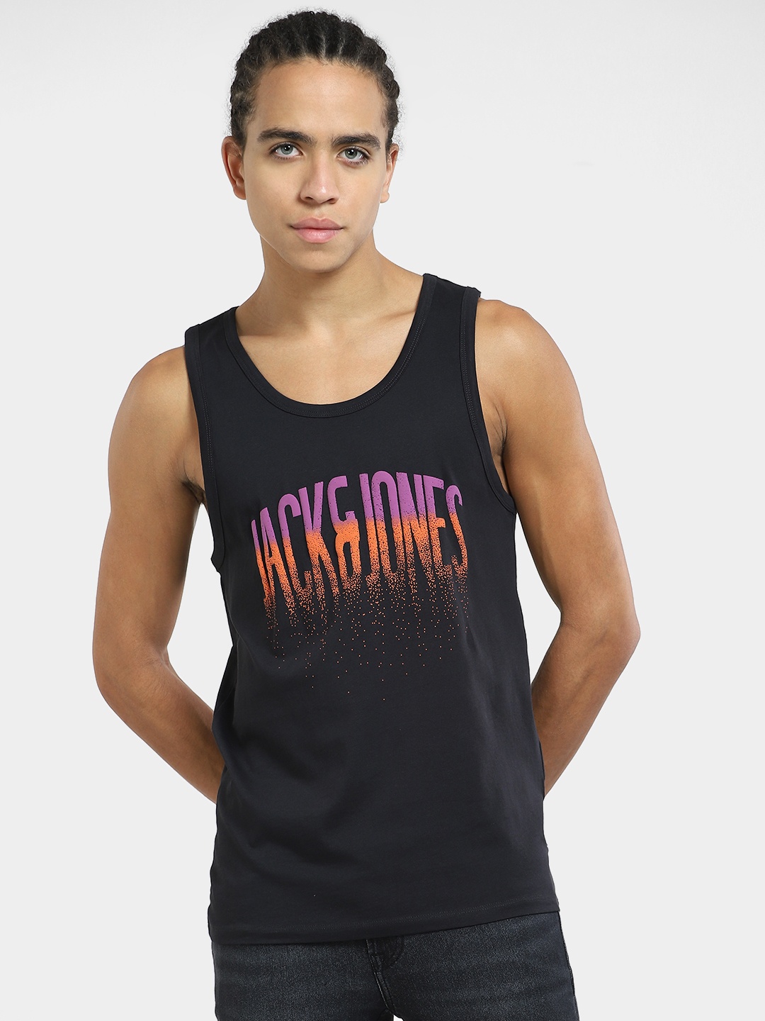 

Jack & Jones Printed Cotton Innerwear Vests, Black