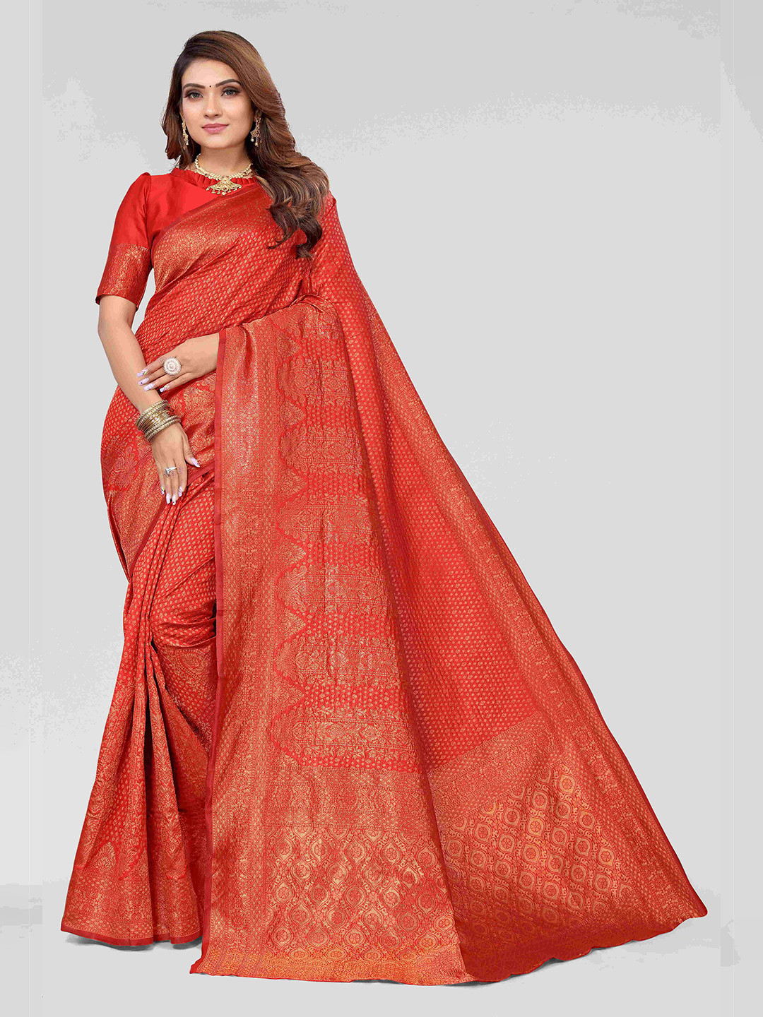 

MAGMINA Woven Design Zari Pure Silk Banarasi Saree, Red