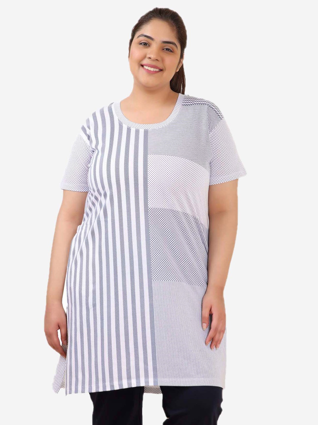 

IN Love Striped Longline Cotton Lounge T-Shirts, White