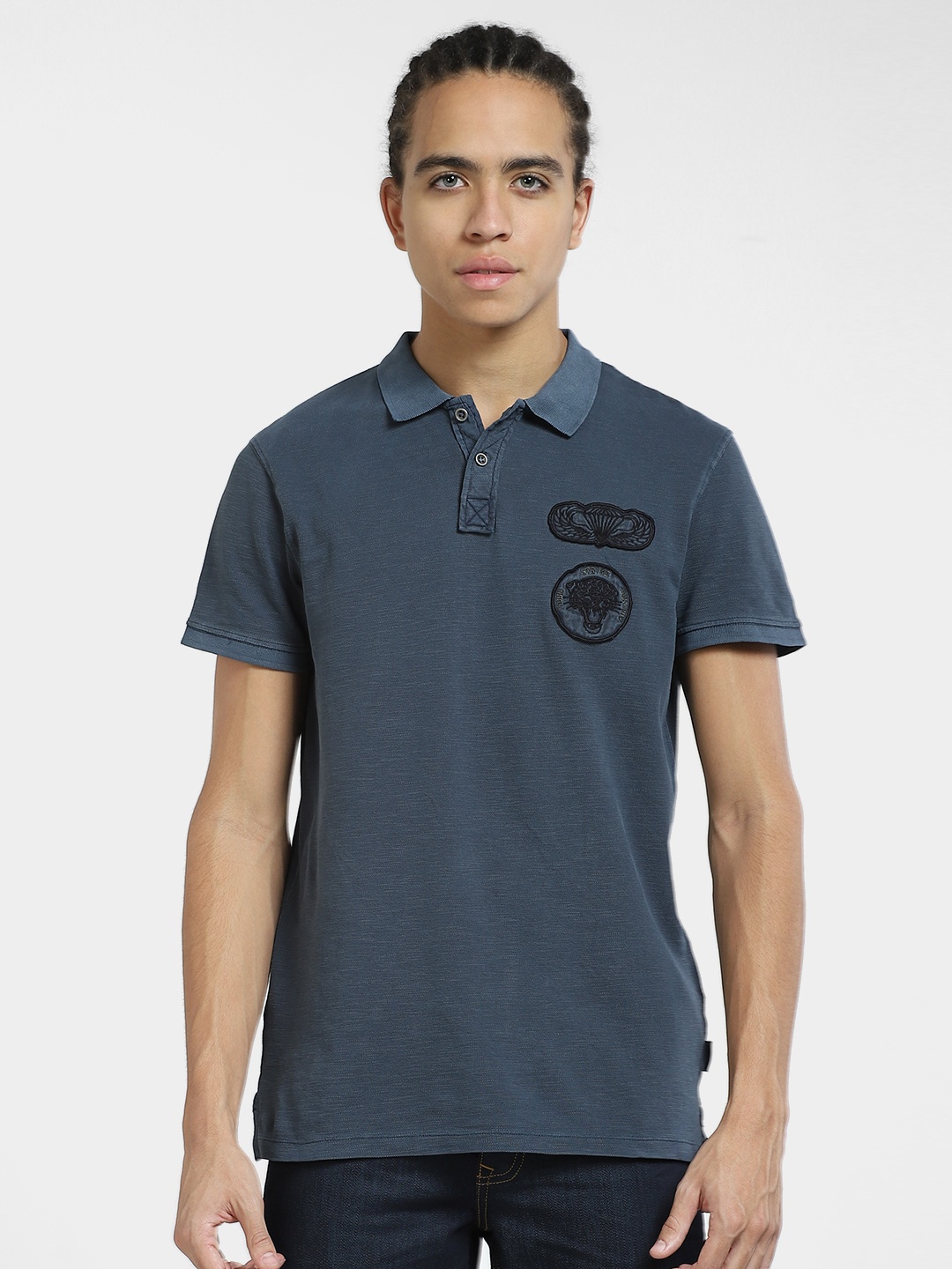 

Jack & Jones Men Cotton Polo Collar T-shirt, Blue