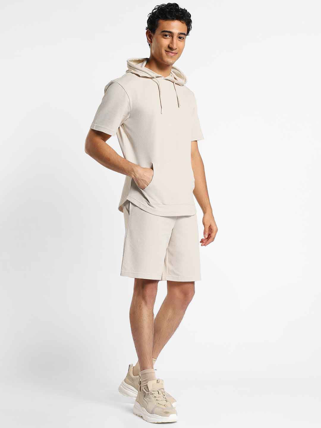

NOBERO Self-Design Hooded T-Shirt & Shorts, Beige