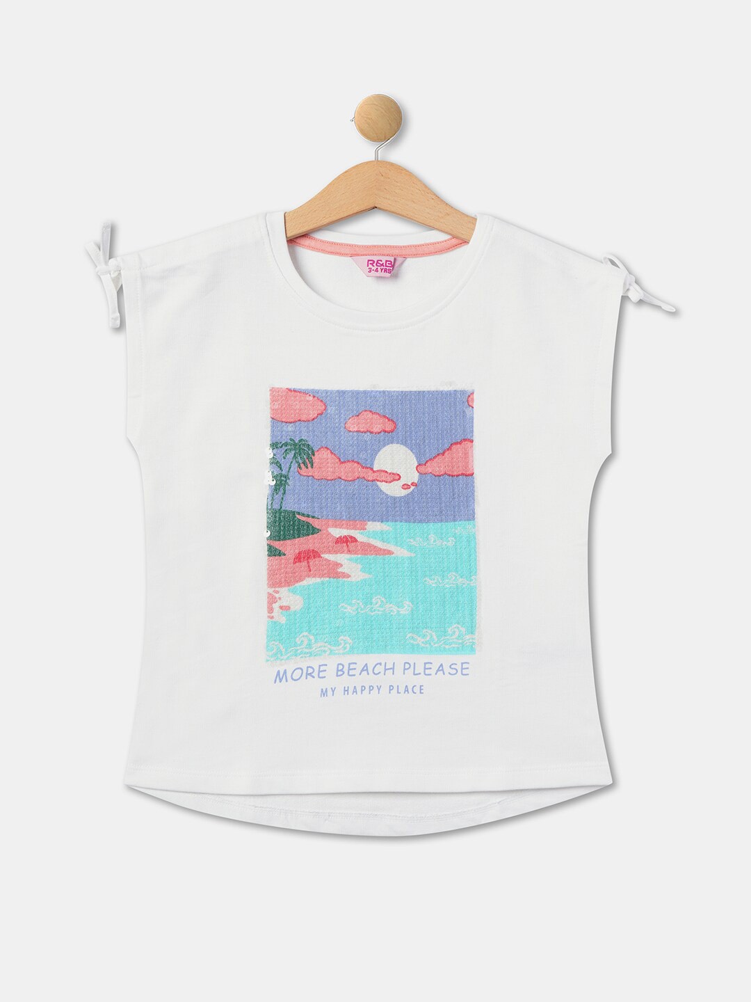 

R&B Girls Graphic Printed Cotton Top, White