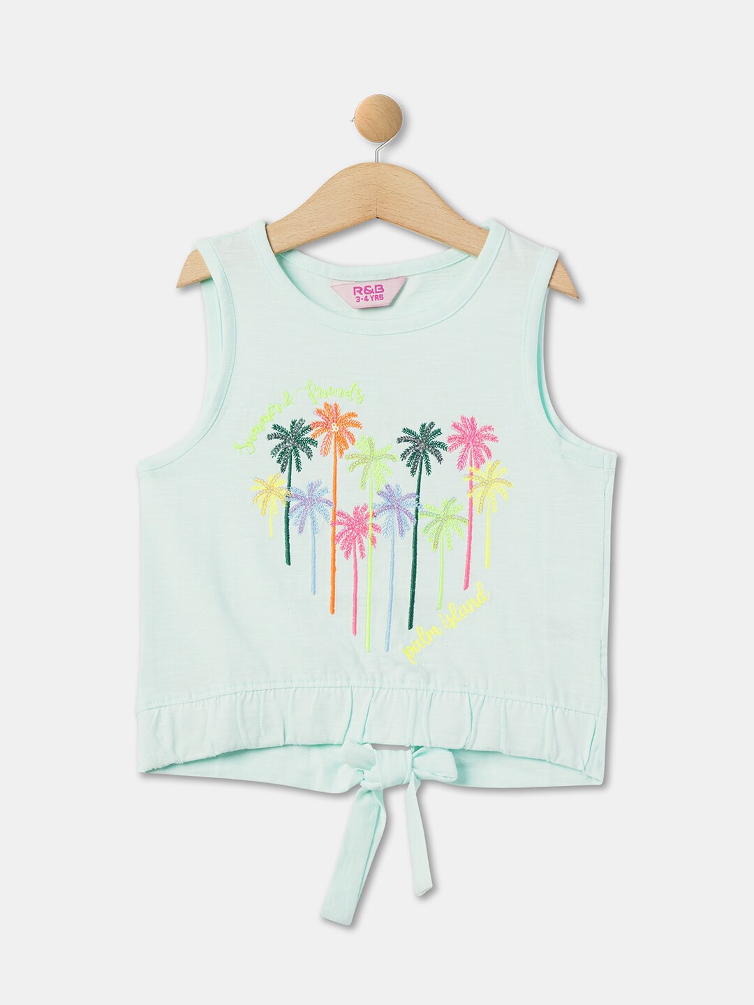 

R&B Girls Floral Print Tie-Ups Cotton Top, Green