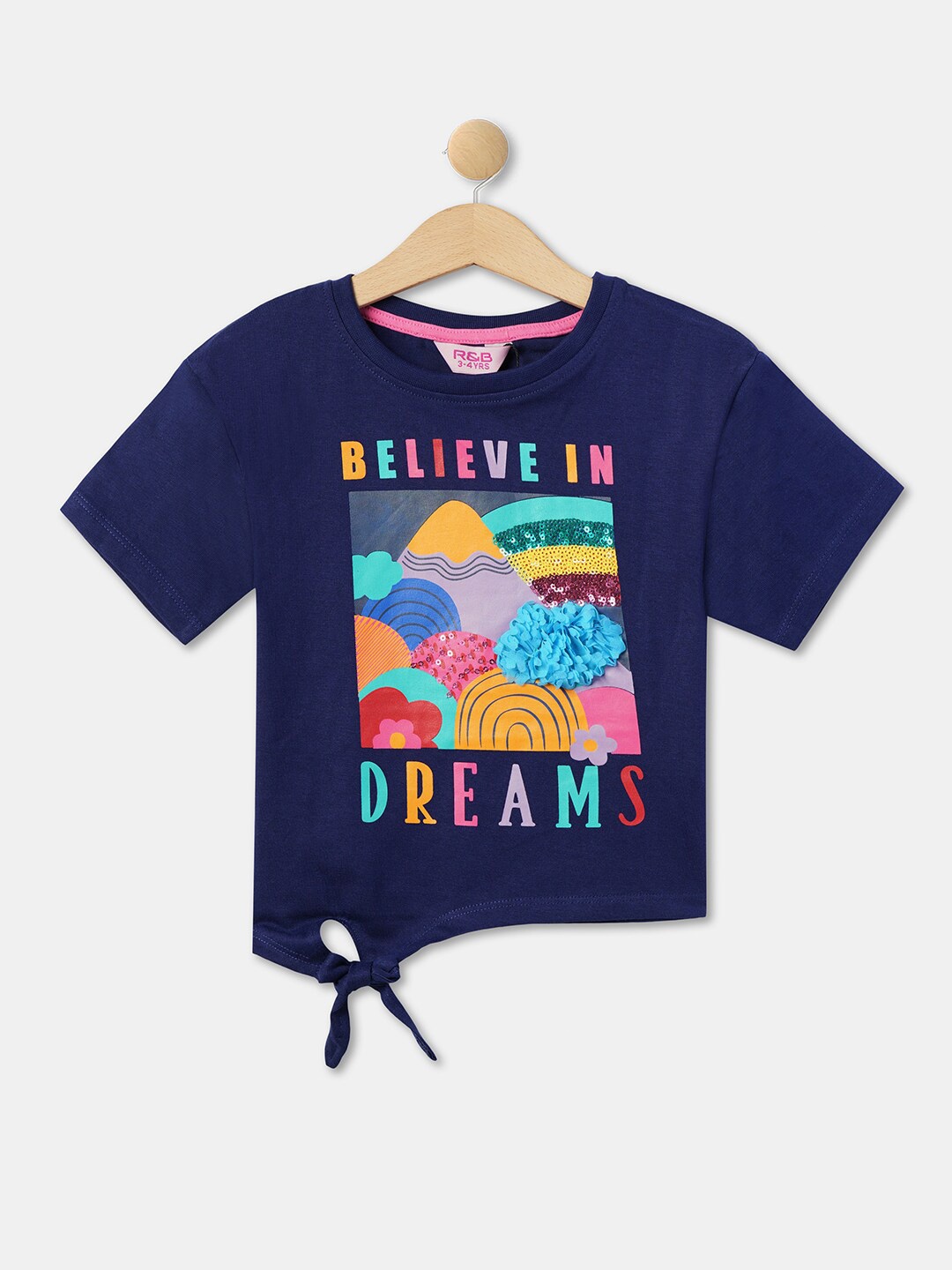 

R&B Girls Graphic Print Tie-Ups Cotton Top, Blue