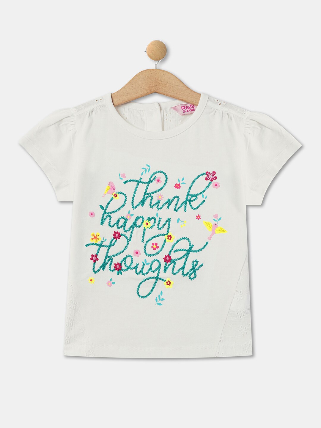 

R&B Girls Typography Printed Cotton T-Shirt, White