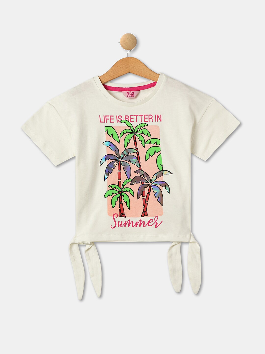 

R&B Girls Tropical Printed Tie Up Detailed Cotton Regular Top, White