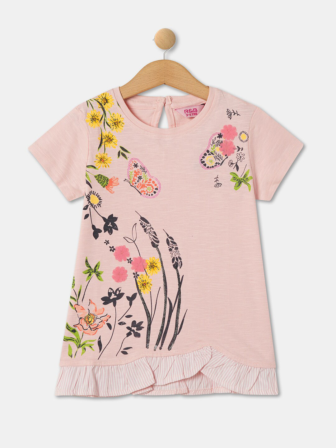

R&B Girls Floral Printed Cotton Regular Top, Pink