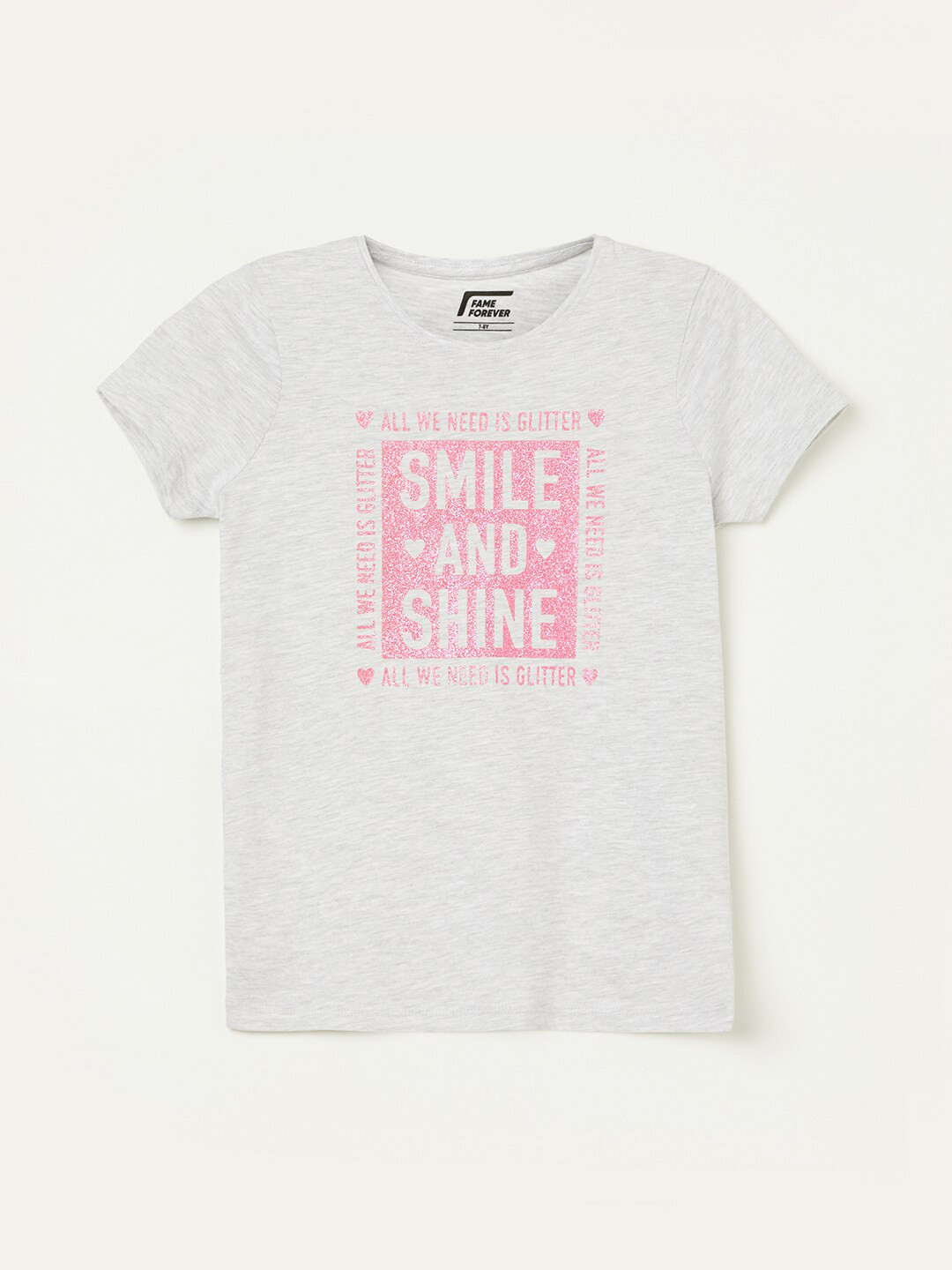 

Fame Forever by Lifestyle Girls Typography Printed Cotton T-shirt, Grey melange