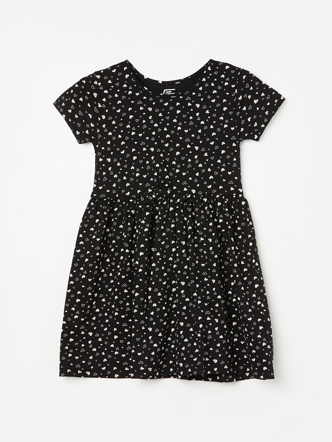 

Fame Forever by Lifestyle Girls Heart Printed Cotton Fit & Flare Dress, Black