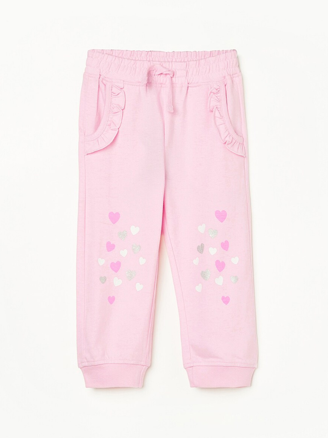 

Juniors by Lifestyle Girls Printed Ruffle Detail Pure Cotton Joggers, Pink