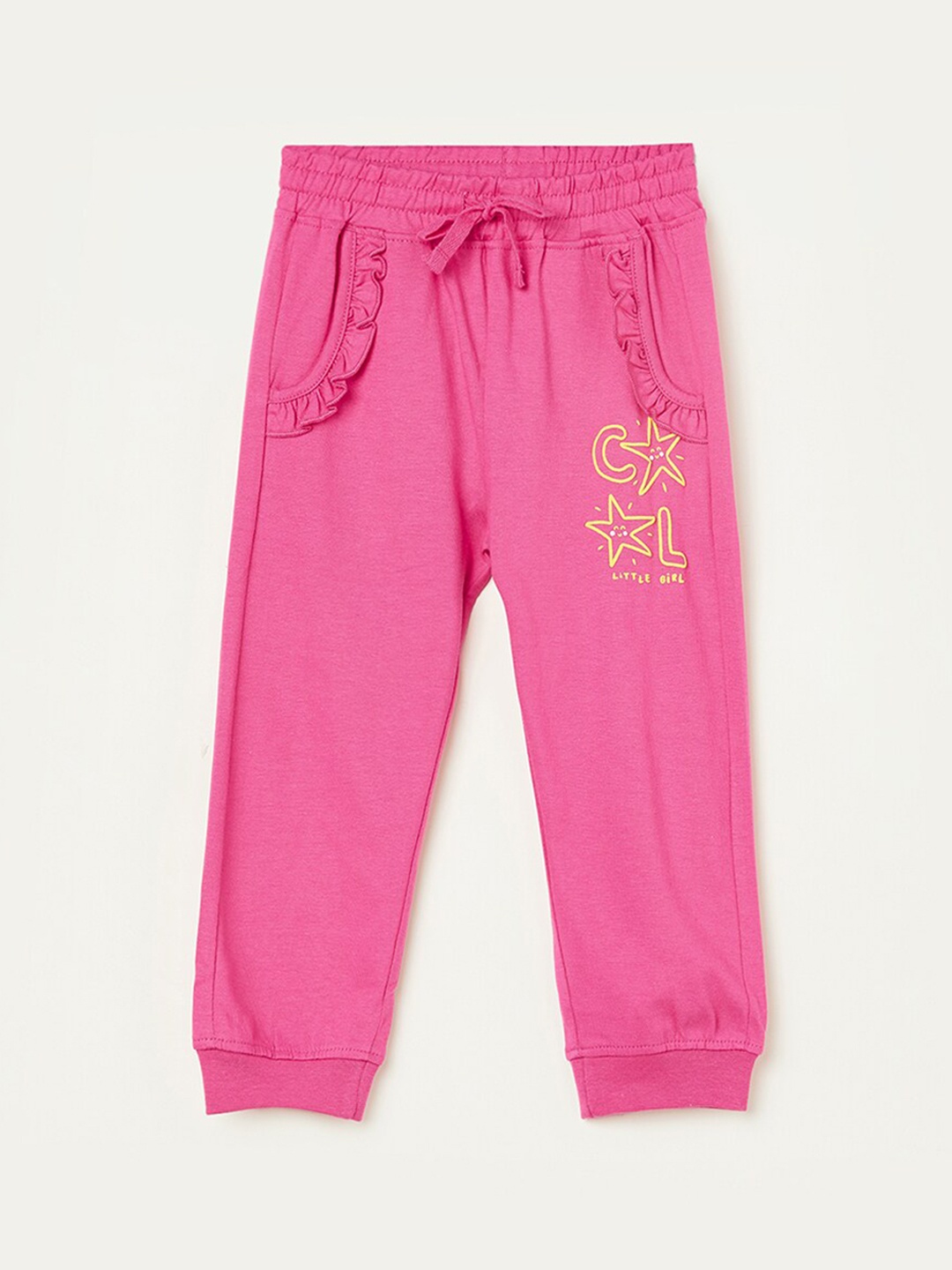 

Juniors by Lifestyle Girls Printed Ruffle Detail Pure Cotton Joggers, Pink