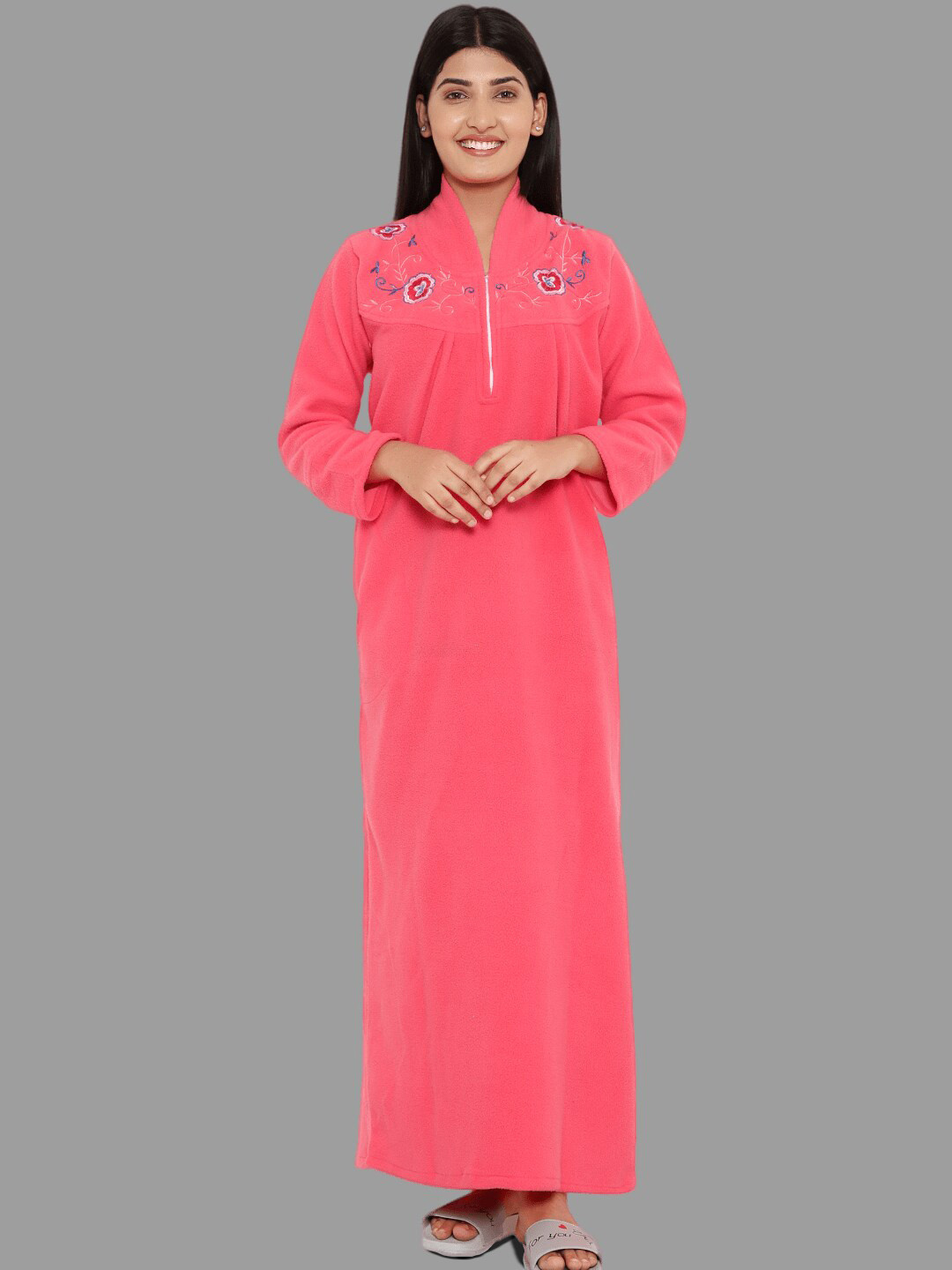 

PALIVAL Floral Embroidered High Neck Maxi Nightdress, Pink