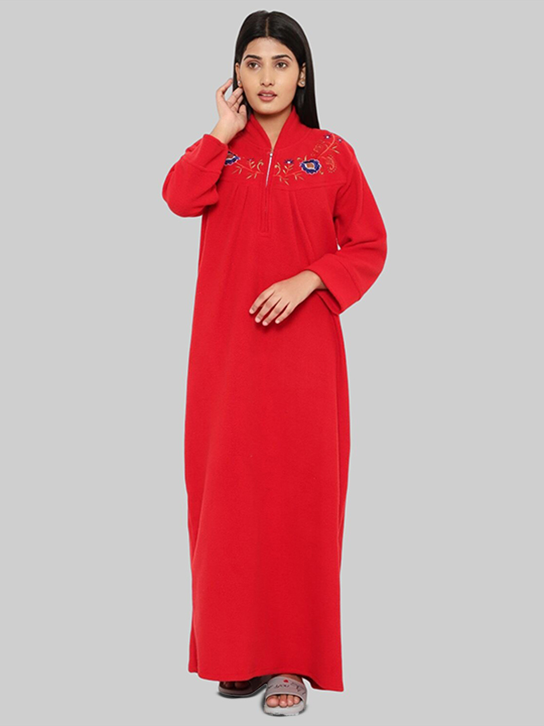 

PALIVAL Floral Embroidered High Neck Maxi Nightdress, Red