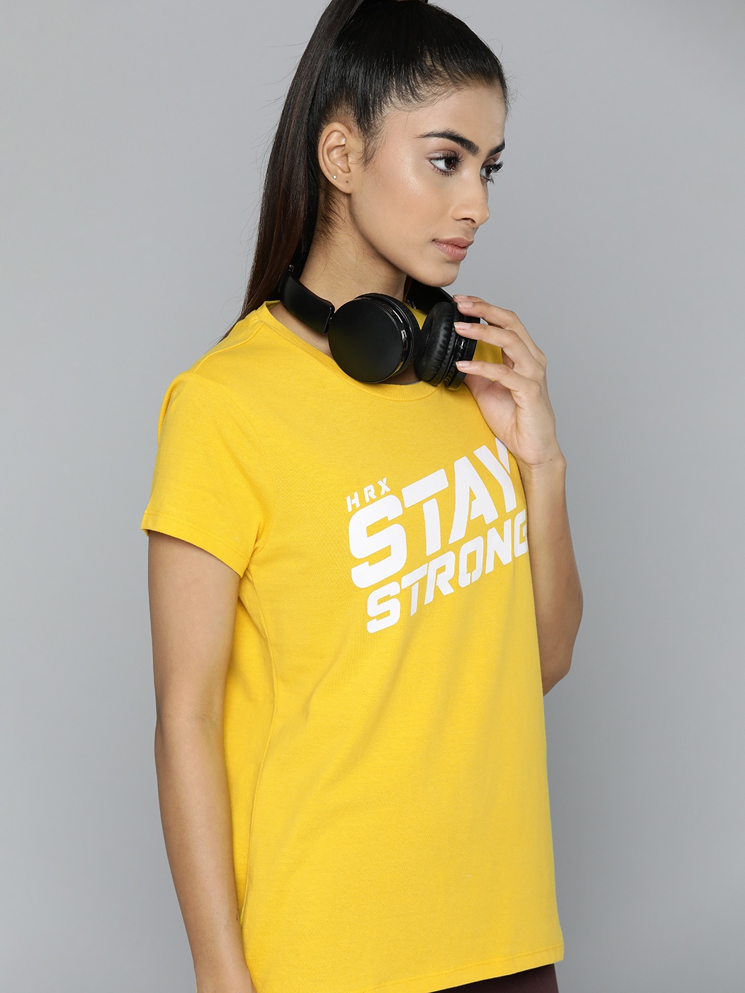 

HRX by Hrithik Roshan Women Typography Printed Pure Cotton T-shirt, Yellow