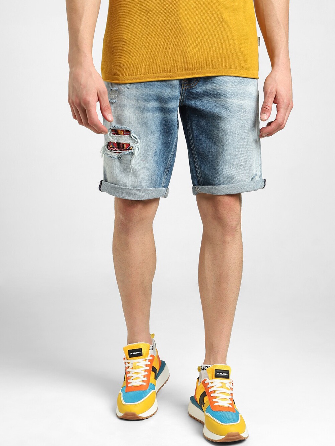 

Jack & Jones Men Washed Mid-Rise Cotton Shorts, Blue