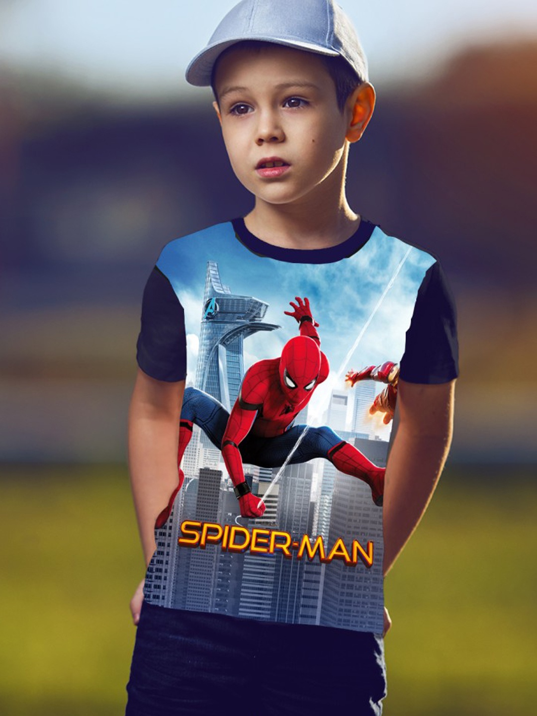 

KINSEY Boys Spiderman Printed T-Shirt With Shorts, Navy blue