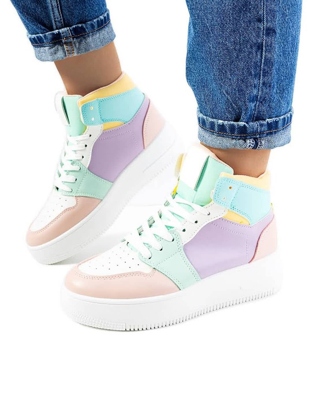 

Shoetopia Girls Colourblocked Lightweight Mid-Top Sneakers, White
