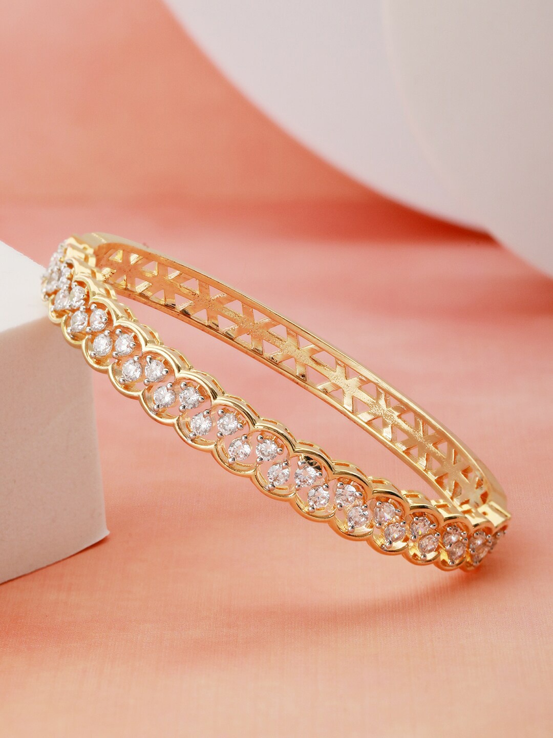 

Saraf RS Jewellery Gold-Plated American Diamond Studded Bangle-Style Bracelet