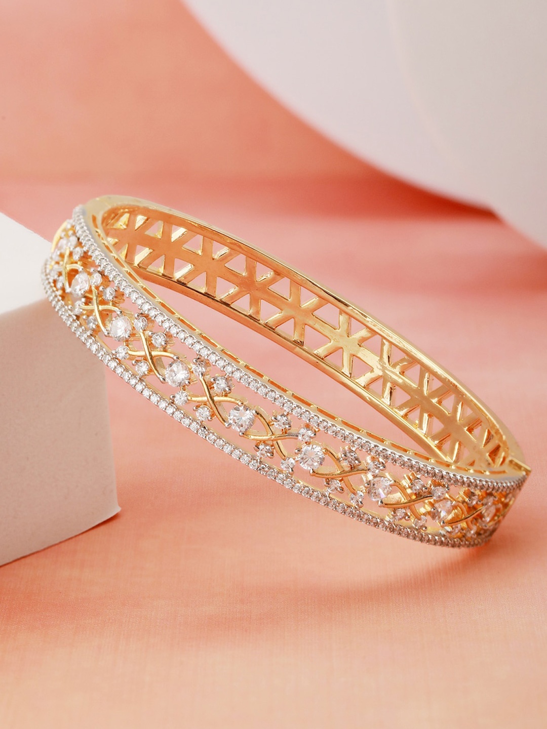 

Saraf RS Jewellery Brass American Diamond Gold-Plated Bangle-Style Bracelet