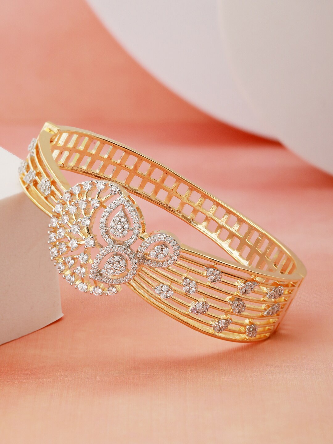 

Saraf RS Jewellery Gold-Plated American Diamond Studded Bangle-Style Bracelet