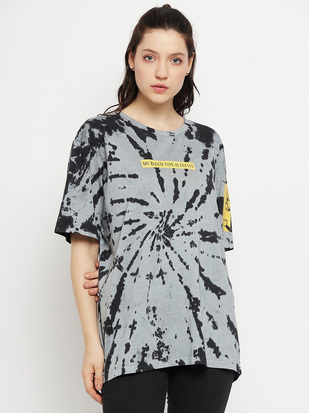 

EDRIO Tie & Dye Drop Shoulder Sleeves Cotton Oversized T-shirt, Black