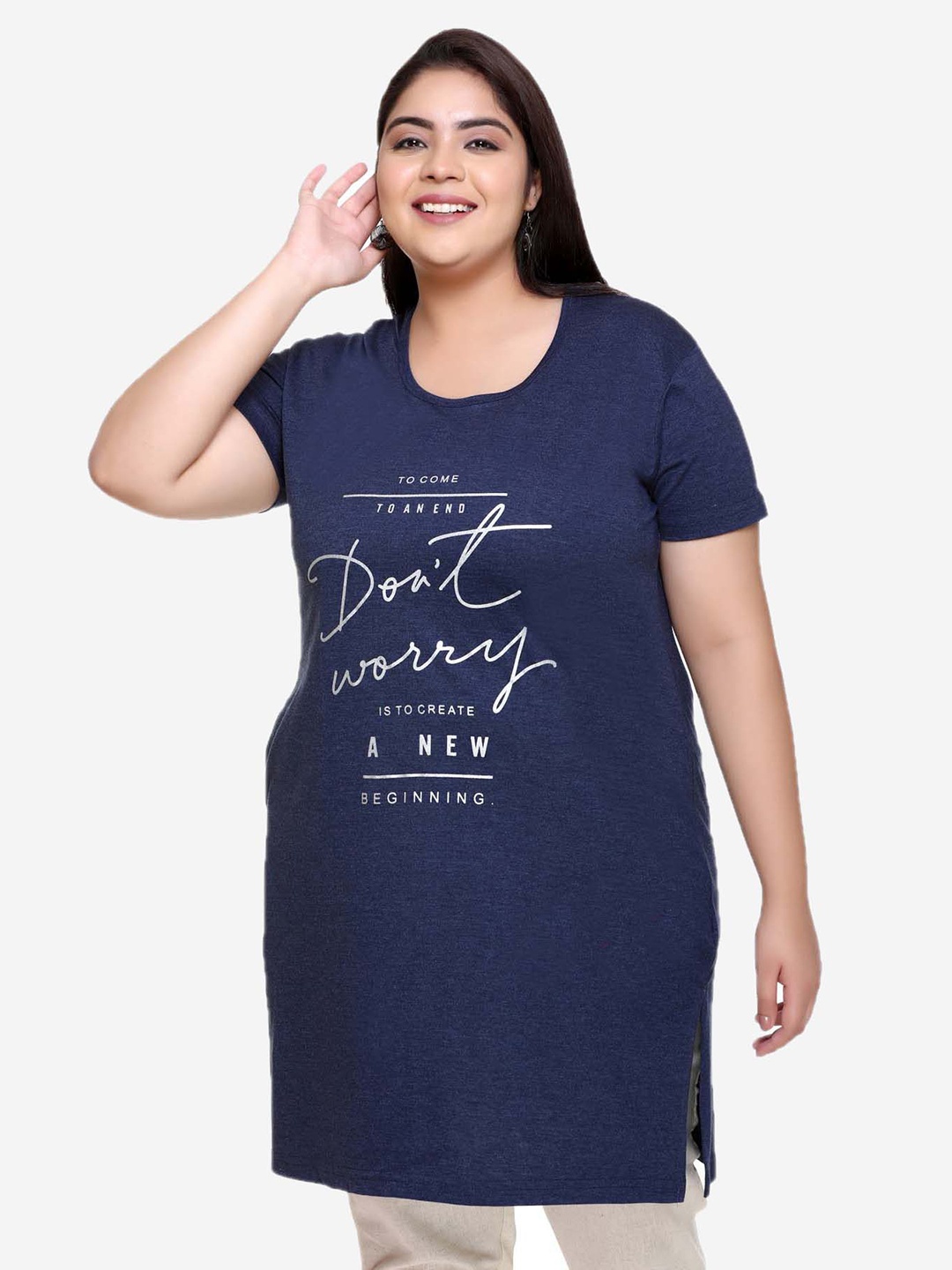 

IN Love Typography Printed Cotton Longline Lounge T-Shirt, Blue