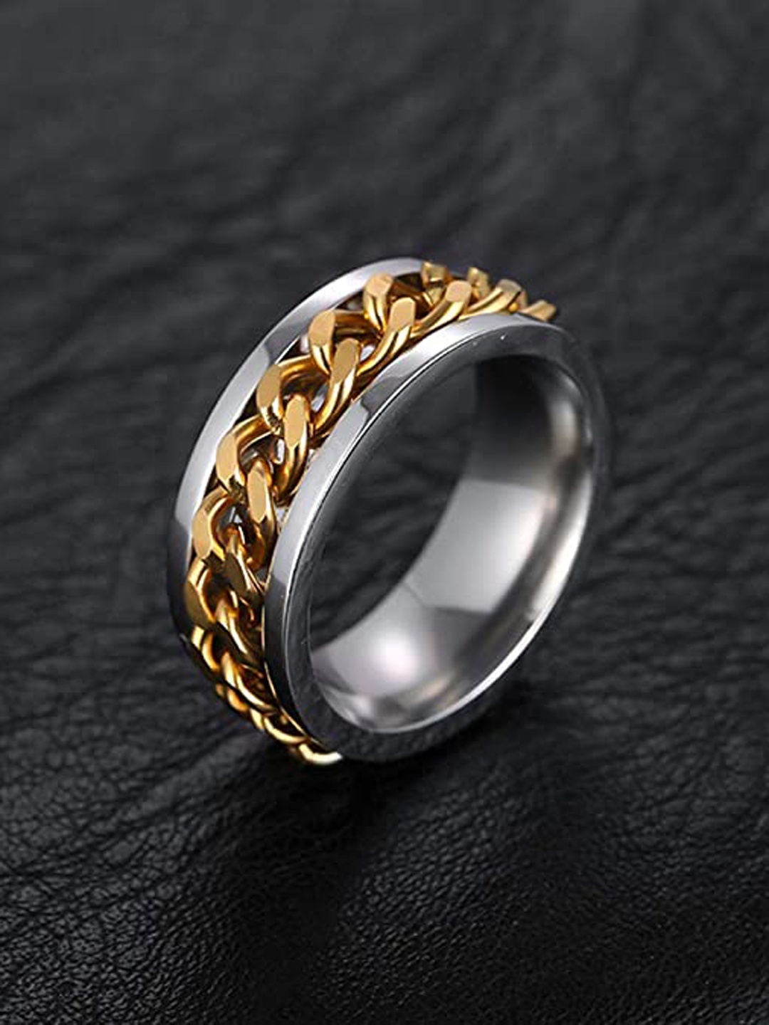 

MEENAZ Men Set Of 2 Silver-Plated Finger Ring, Gold