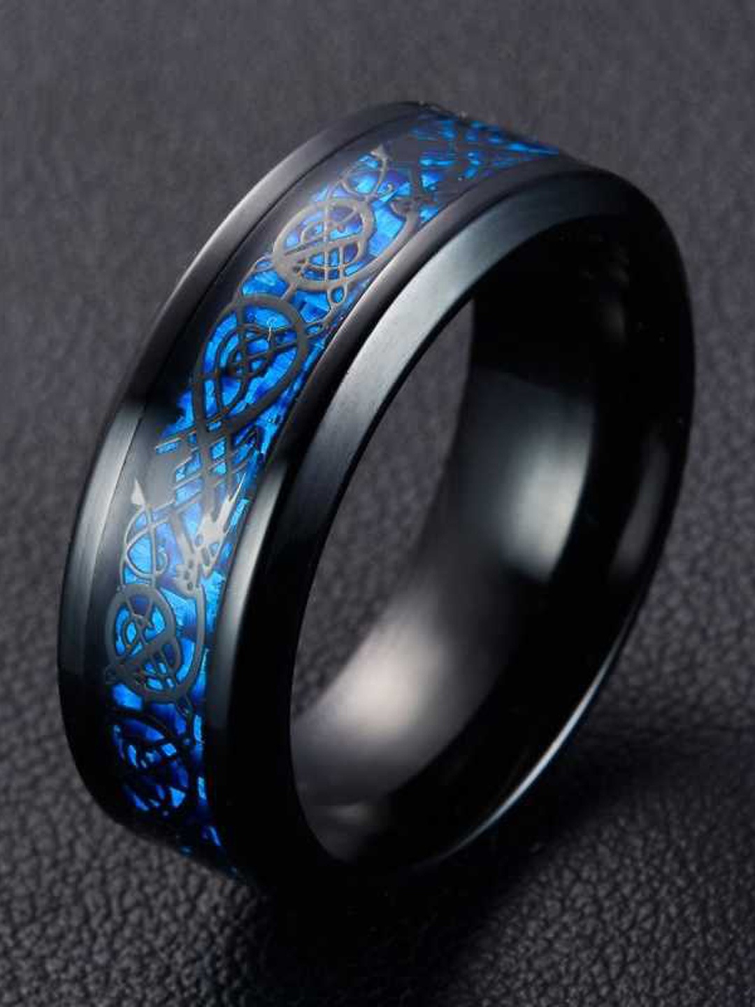 

MEENAZ Set Of 2 Silver-Plated Band Finger Rings, Black
