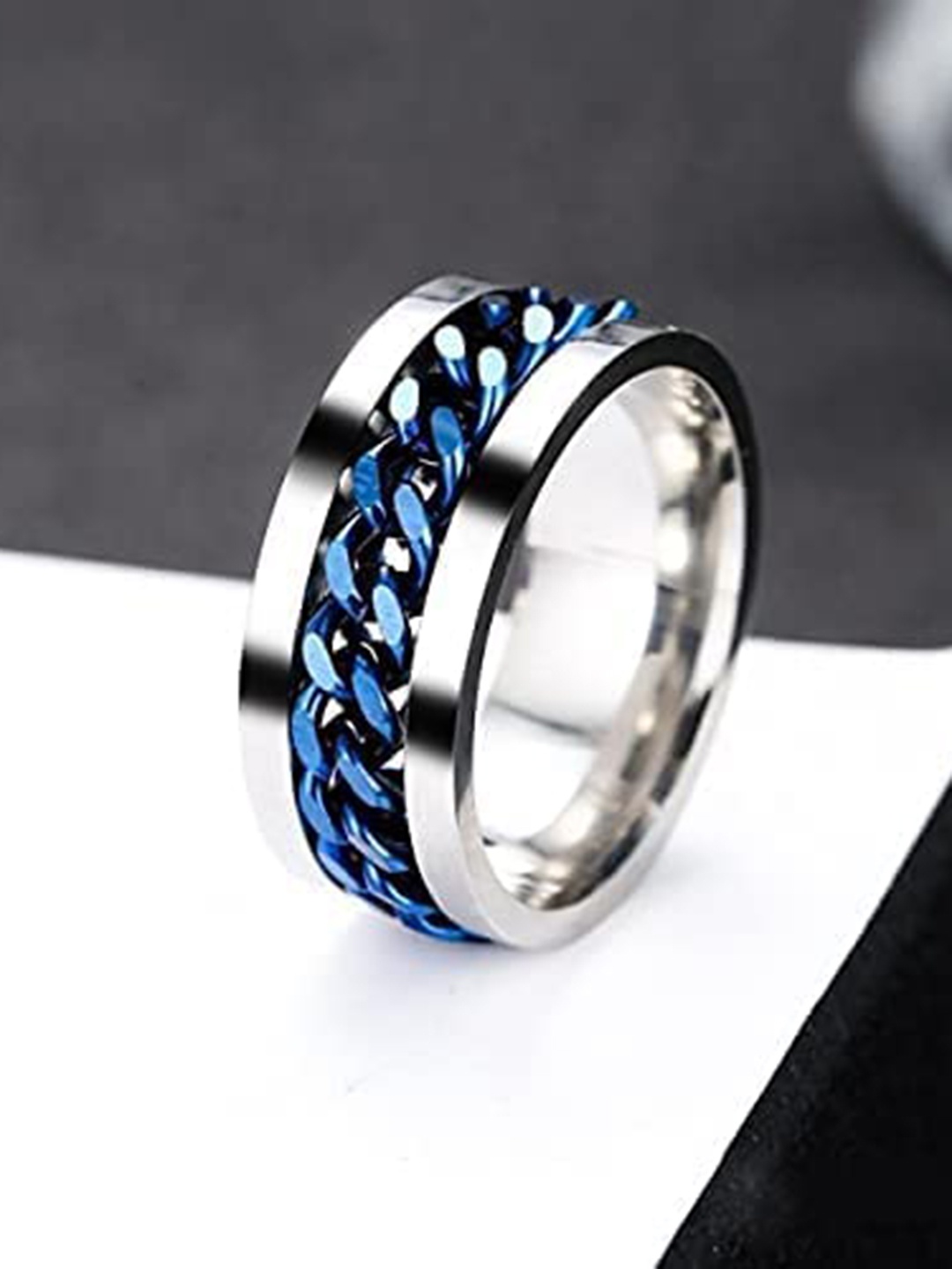 

MEENAZ Set Of 2 Band Rings, Black