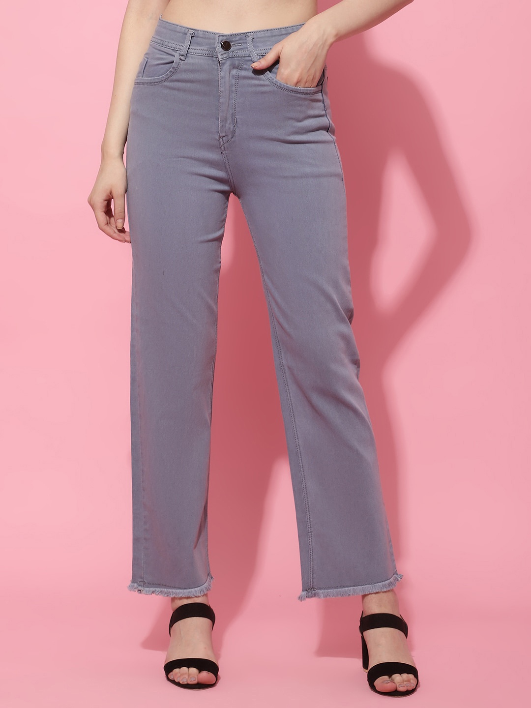 

NULL NAUT Women Jean Flared Low Distress Stretchable Jeans, Grey