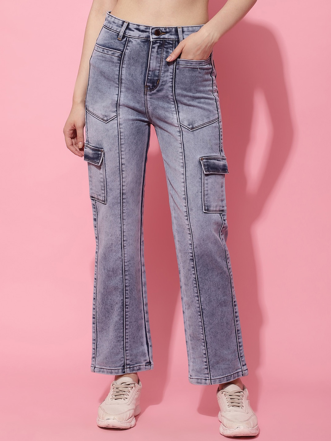 

NULL NAUT Women Flared High-Rise Highly Distressed Heavy Fade Jeans, Blue