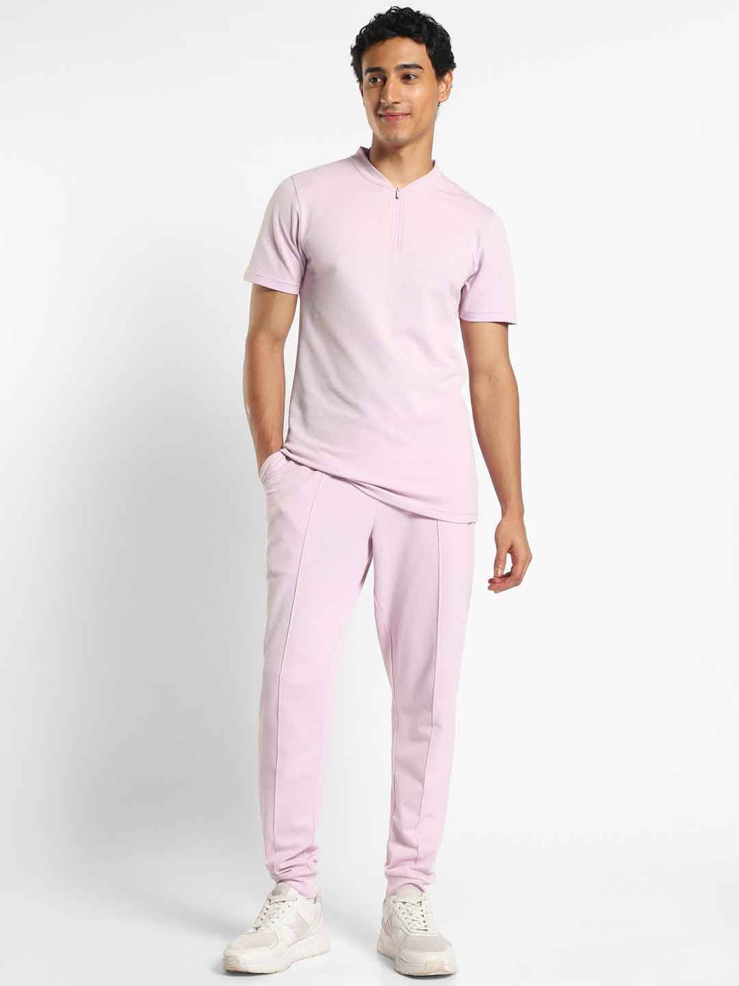 

NOBERO Mandarin Collar Zip-Up Textured, Pink