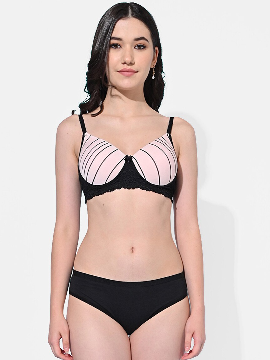 

FIMS Self-Design Padded Seamless Full Coverage Lingerie Set SLK-R_Set_Pink