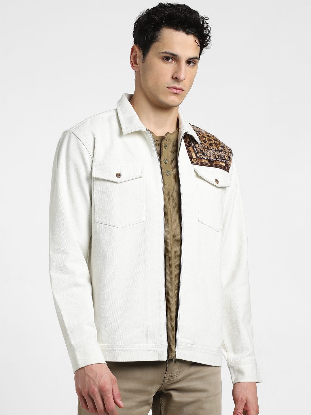 

Jack & Jones Patch Work Regular Fit Cotton Casual Shirt, White