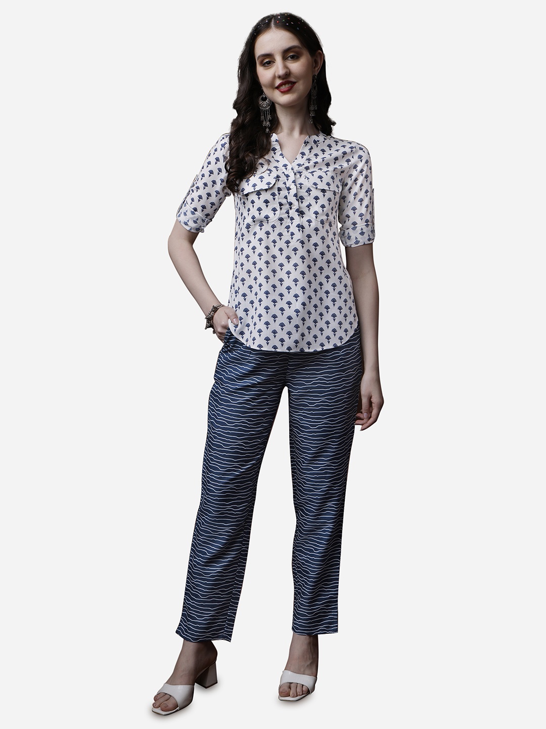 

RAISIN Printed Pure Cotton Top & Pant, White