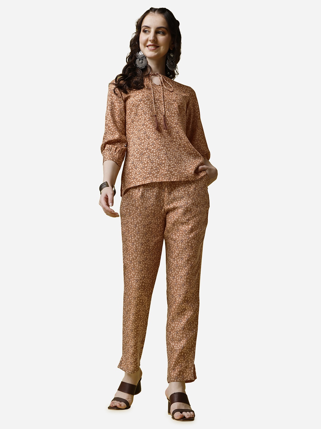 

RAISIN Printed Pure Cotton Top & Pant, Brown