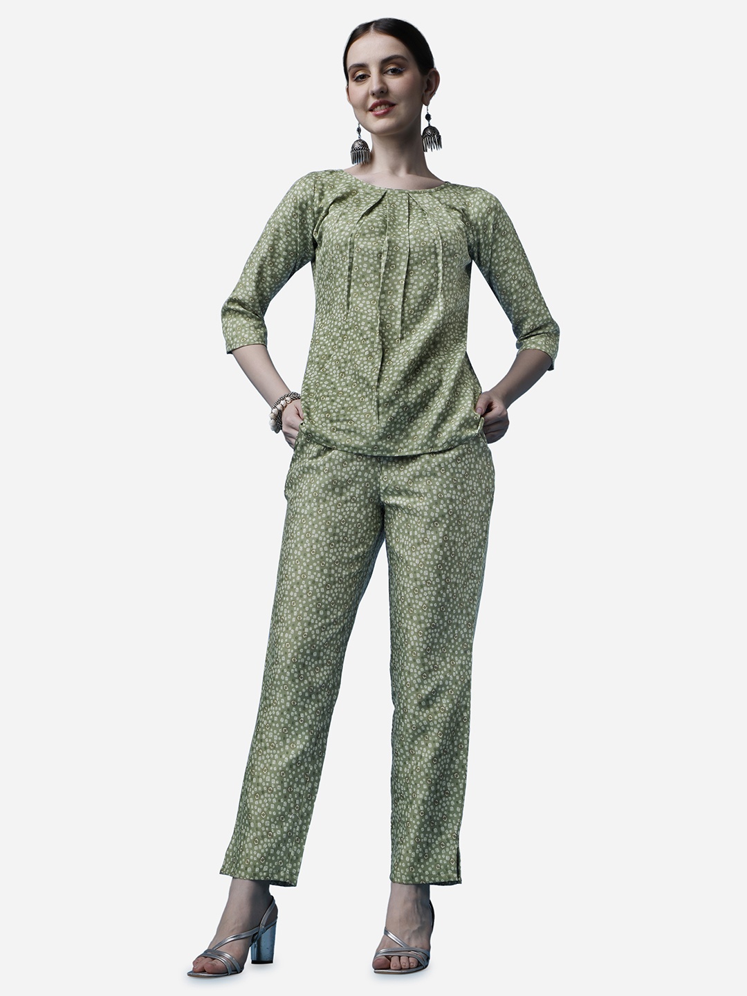 

RAISIN Printed Pure Cotton Top with Trouser, Green