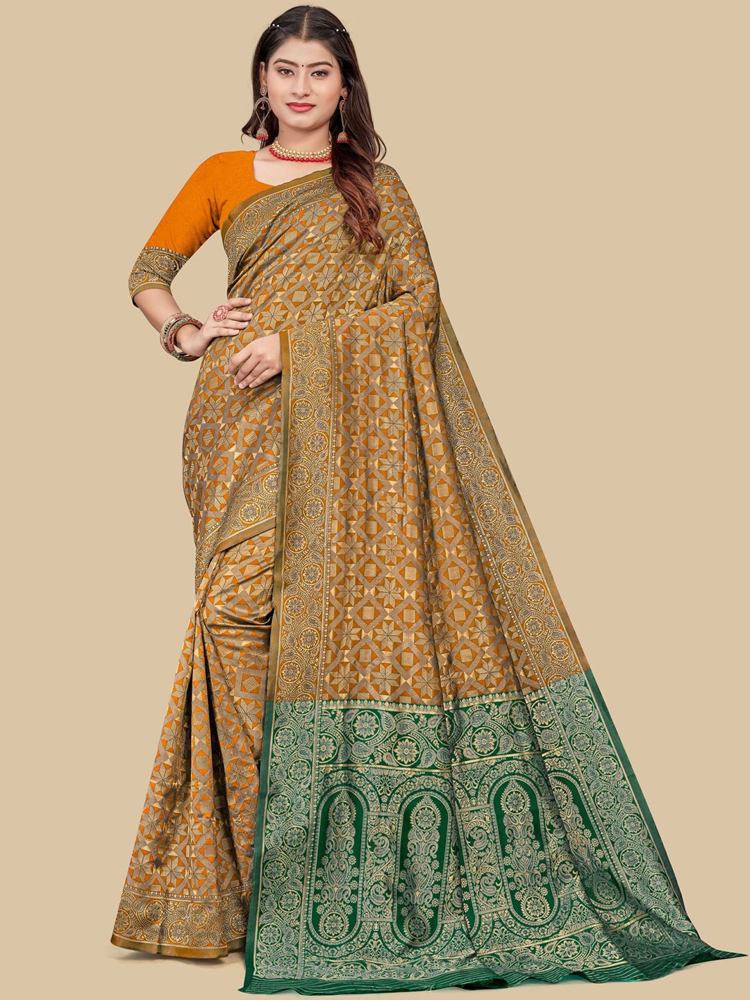 

Dori Geometric Zari Art Silk Saree With Blouse Piece, Mustard