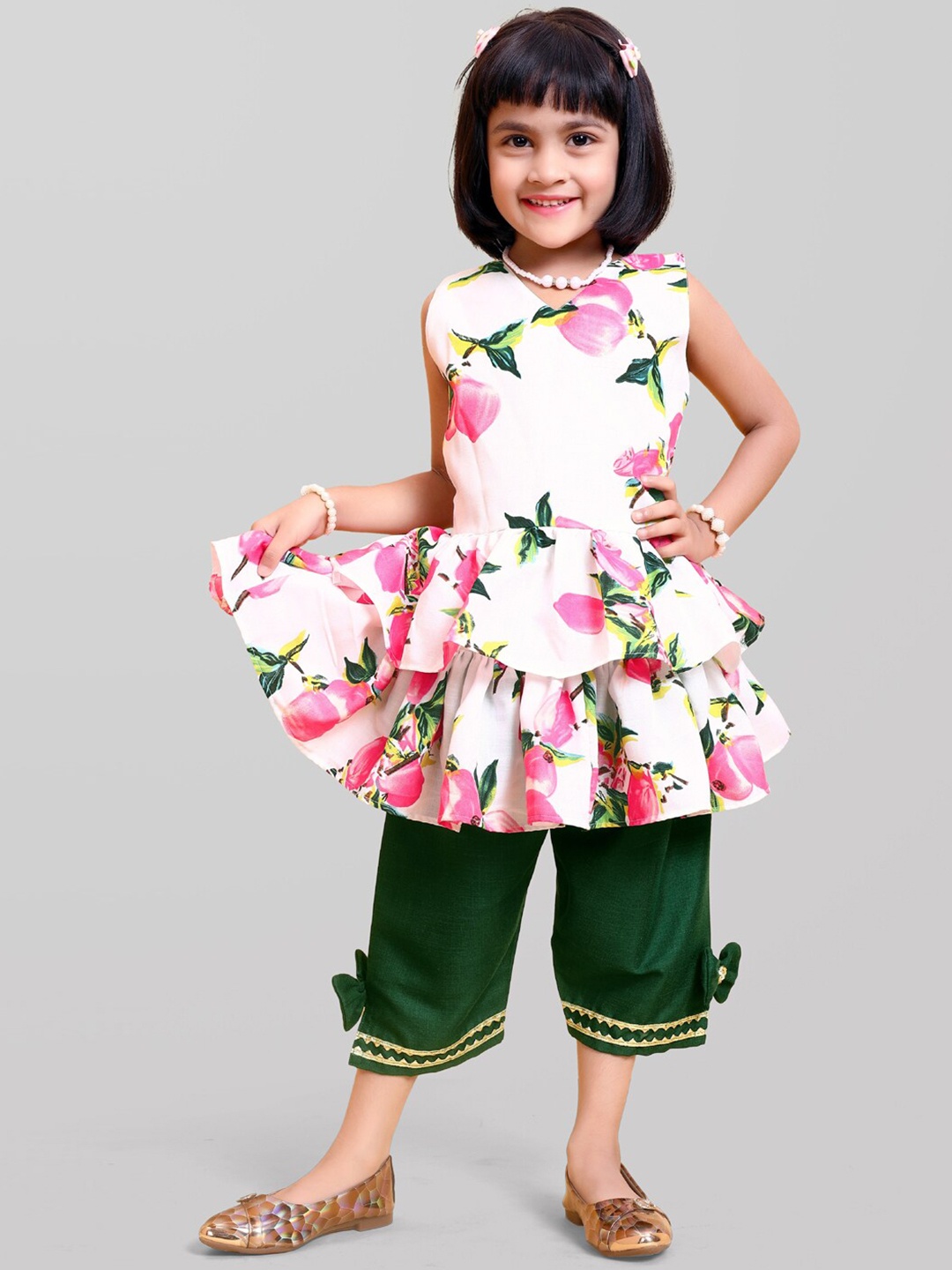 BAESD Girls Floral Printed Regular Kurta with Trousers, Pink