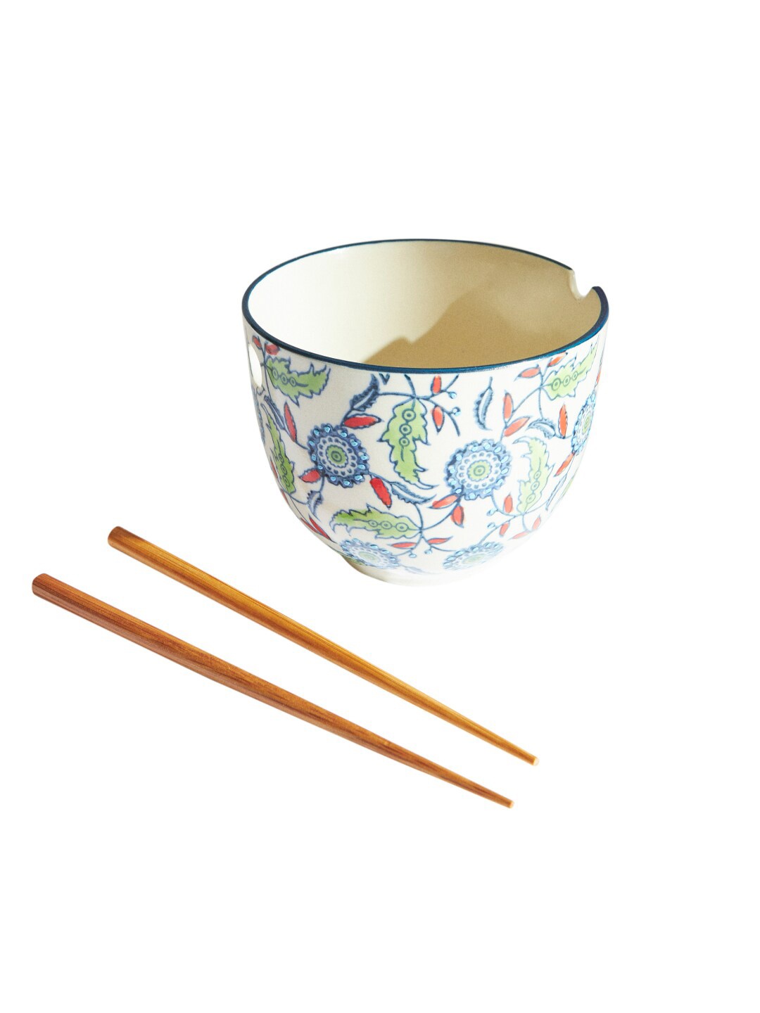 

Chumbak Blue & White Floral Printed Ceramic Glossy Bowls & Chopsticks Set