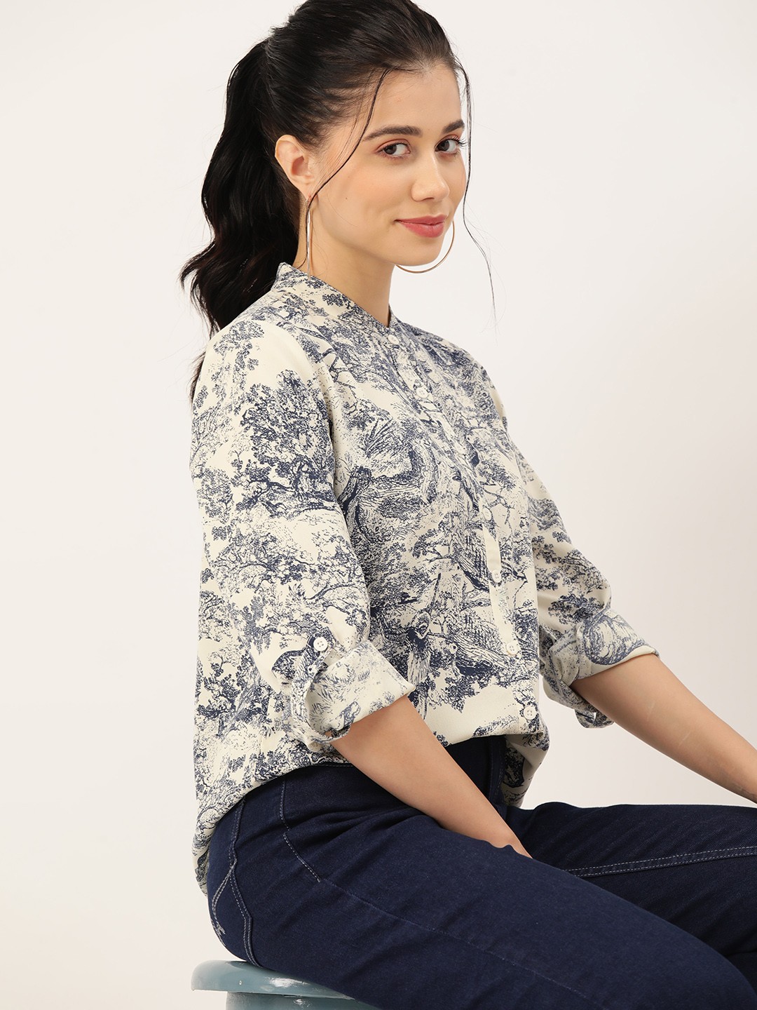 

DressBerry Women Printed Casual Shirt, Navy blue