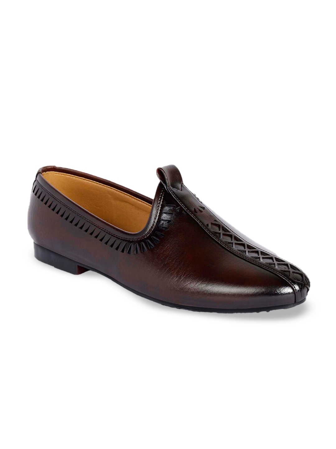 

aadi Men Textured Moisture Wicking Laser Cuts Mojaris, Brown