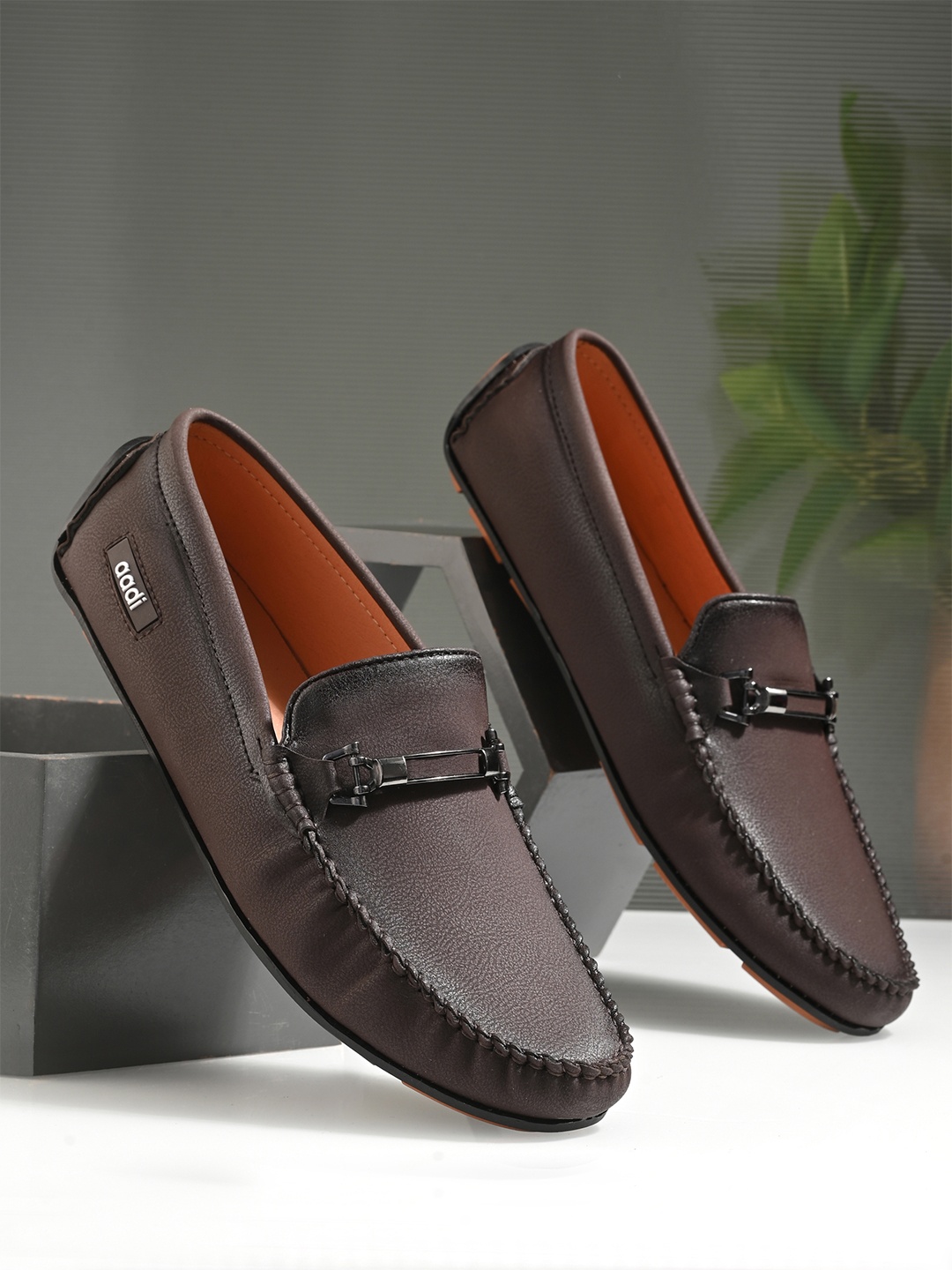 

aadi Men Embellished Moisture Wicking Comfort Insole Horsebit Driving Shoes, Brown