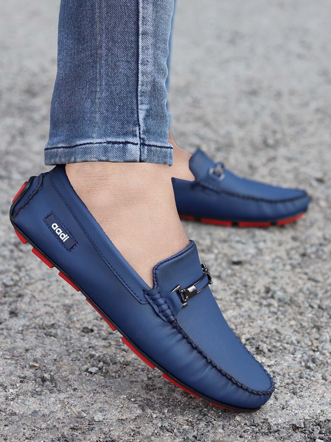 

aadi Men Moisture Wicking Horsebit Loafers, Navy blue