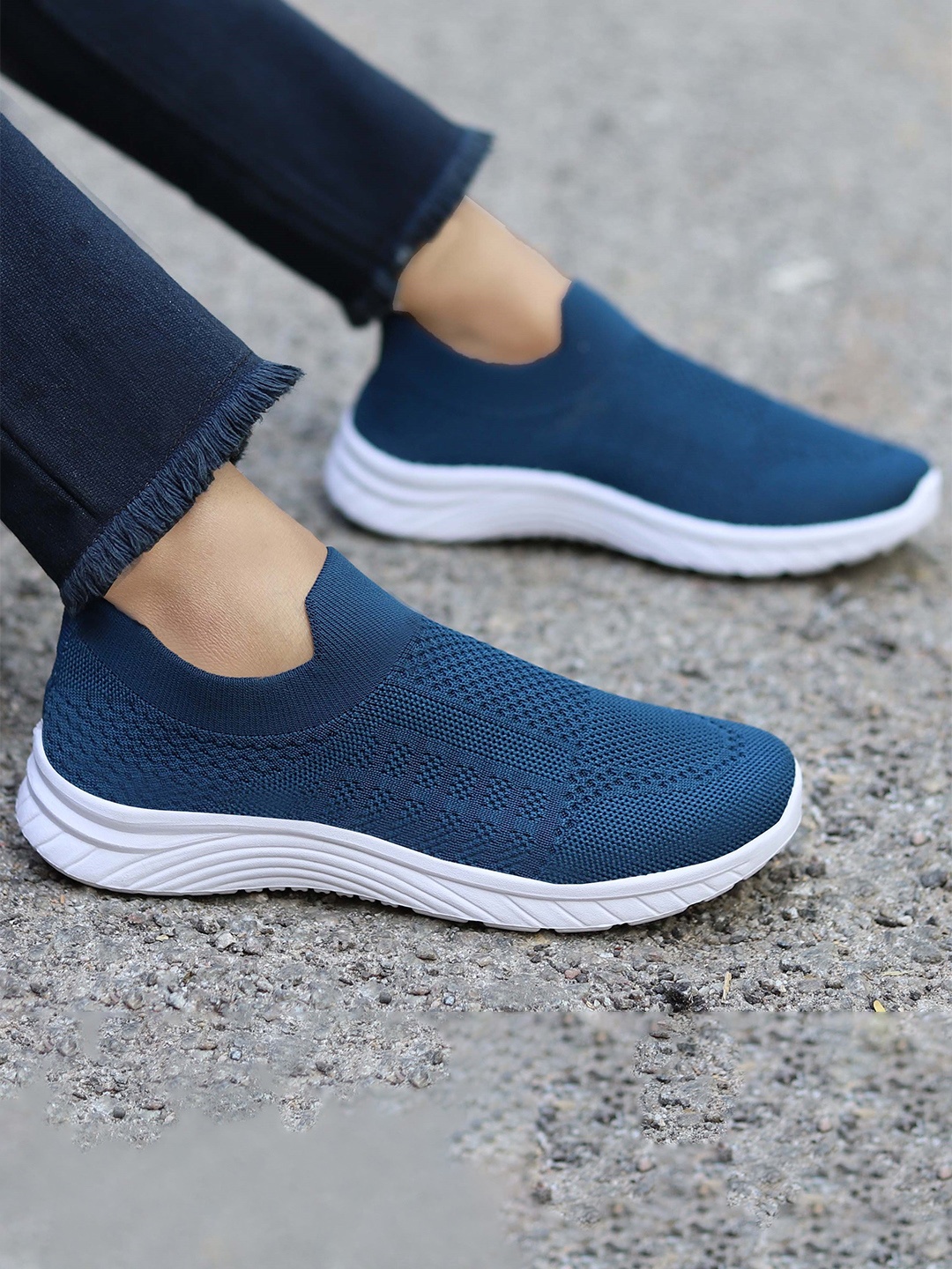 

aadi Women Textured Moisture Wicking Slip-On Sneakers, Teal